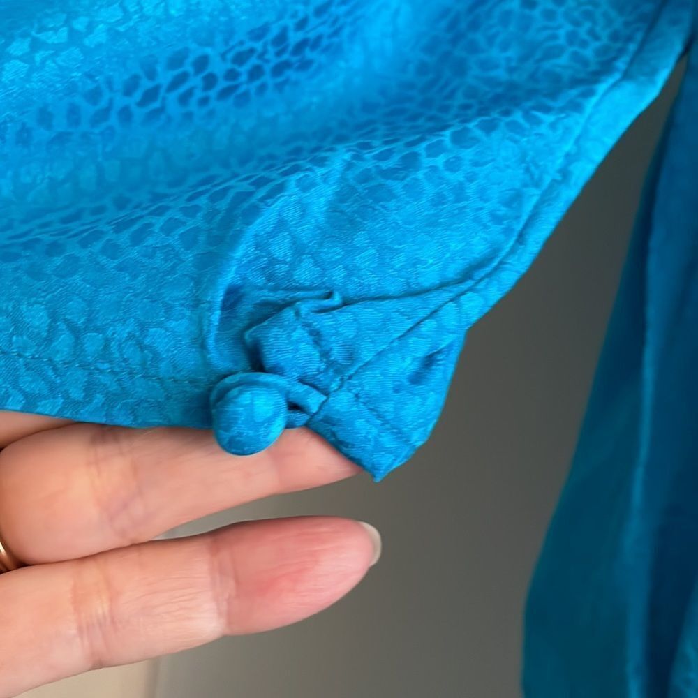 Vintage 80s Argenti turquoise blue silk dress - Picture 7 of 9